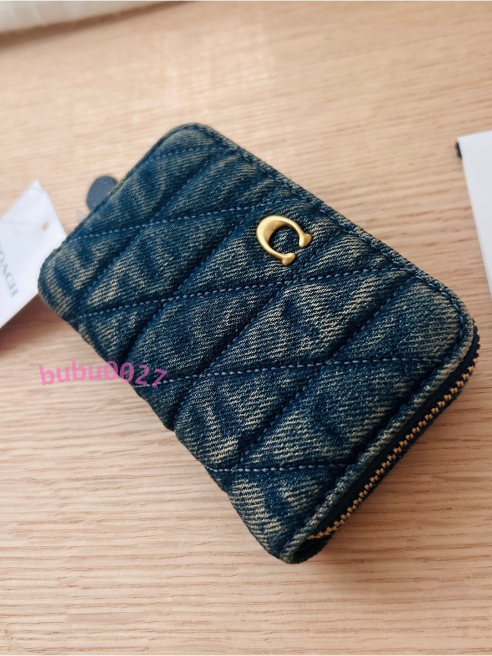 NWT🌼Coach Essential Small Zip Around Card Case Denim With Quilting CCZ05 Blue